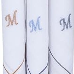 Men's 100% Cotton Handkerchiefs - Pack of 3 | Handkerchief with Customised Initial Monogram (A-Z) Embroidery | White Base Handkerchief with Colored Border (White)-image-46