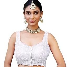Women's Readymade Fancy Potli Pattern Blouse Embroidery Lucknowi Work Sequence Work Indian Ethnic Designer Sleeveless Blouse Readymade Sweetheart Neck Blouse Women Blouse-picture-0