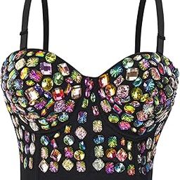 Rhinestone Beaded Corset Adjustable Straps Bling Corset for Party Nightclub|Clothing, Shoes & Accessories | Womens Clothing | Tops & Blouses-image-11