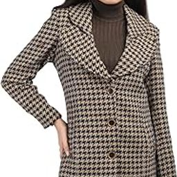 Regular Fit Houndstooth Trench Single Breasted Women Winter Coat With Button and Two Pockets Warm Coat For Winter-6
