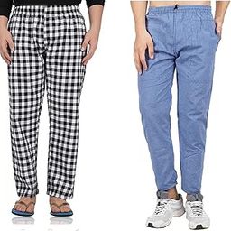 Men's Cotton Checkered Printed Pyjama, Pajamas Colors -(Red, Yellow ( Pack of 2 )-image-72