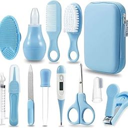 PandaEar Baby Healthcare and Grooming Kit, Baby Safety Set Baby Comb, Brush, Finger Toothbrush, Nail Clippers, Scissors, Nasal Aspirator, Baby Essentials Nursery Care Kit (Blue)-image-55
