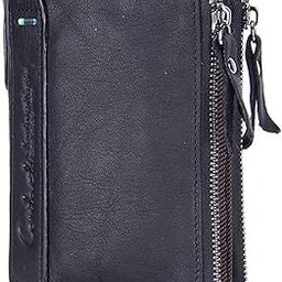 Mens/Womens Genuine Leather Wallet RFID Blocking Bifold Double Zipper Coin Pocket Purse Black-image-7