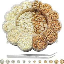 RelicMani Half Cut Round Flat Back Pearl Beads Set for Crafts & Jewellery Making | with Flower Shaped Organiser Box (Offwhite Rose Gold)-22