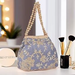 Urbane Home Potli Bags for Ladies & Girls | Women Shagun Pouches for Festive Seasons | Batwa Bag Bridal Purse | Moti & Embroidery- Grey-18