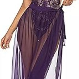 Mysli Lingerie Women's Teddy and Matching Sheer Wraparound Skirt Babydoll Lingerie for Anniversary Bridal Nightdress (L, Navy Blue)-image-33