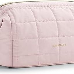 bagsmart Makeup Bag Cosmetic Bag Wide Open, Pink, Medium, Wide-Open Travel Makeup Bag With Puffy Padded And Rectangular Quilted, 11.4 cm-52
