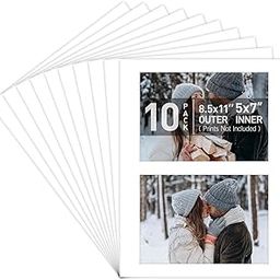 Golden State Art, 8.5x11 Picture Mats with Two Openings for 5X7-Inch Photos, 10-Pack, White-26