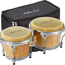 Softline Pro Premium Natural Bongo Drum Set with Padded Bag and Tuning Key/Wrench Professionals Wooden Bongos Drum for Beginner Adults Kids Bongo Drum Percussion Instrument (SP BNG NT - SP)-image-20