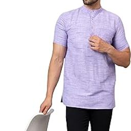 Men's Cotton Regular Textured Short Kurta Half Sleeves - Casual Ethnic Wear-image-36