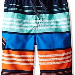 Big Boys' Halo Stripe Swim Trunk, Navy/Orange, Large (14/16)-image-51