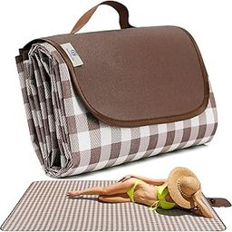 Outdoor Picnic Extra Large Blanket Picnic Mat 80"X60" Camping Blanket Beach Blanket Foldable Waterproof Sand Mat Outdoor Mat Beach Blanket for Camping Hiking Travel Family Concerts(Brown)-image-29