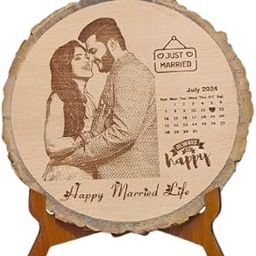 Rise N Shine Wooden Photo Frame Customised - 5 Inch Engraving Round Wooden Photo Frame With Stand, Customized Gifts for Couple | Custom Name, Message or Quote | Gift for Birthday, Anniversary, Wedding-image-30