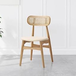 Quick Artsy Wooden Accent Chair with Cane Backrest and Upholstered Cushion – Solid Wood Frame Lounge Chair for Living Room, Bedroom, or Study – Handwoven Rattan Detailing-image-82