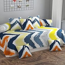 HIDECOR Super Soft Cotton diwan Set for Living Room, diwan Set Covers Cotton, diwan Set 8 Pieces One Single Bedsheet with 3 Cushion Cover,2 Bolster (Multicolor)-image-12