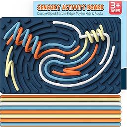 Sensory Activity Board: Ednzion Double-Sided Silicone Fidget Toy for Kids & Adults | Silent, No Mess, Calming for Anxiety, ADHD & Autism | Portable with Travel Bag & 20 Strings | Ages 3+-image-98