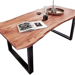 The Attic Live Edge Dining Table 200 Cms|Solid Wood Dining Table for 6|Wooden Dining Table for 8|Sturdy ConstructionIron + Acacia Wood Honey + Black Matte Finish-image-32