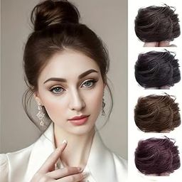 Akashkrishna Human Hair Bun Donut Natural Hair Buns Scrunchie 1pc Messy Hair Bun For Women Scrunchy Elastic Hair Bands Updo Donut Chignon Bun Extensions (Black)-image-10