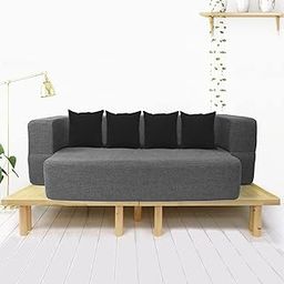 Coirfit Couch Bed - 3 Seater Sofa & Mattress - Washable Jute Fabric with 3 Cushions - Grey Double Sofa Bed 72x44x10 inches�-image-31