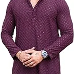 foxdx Men's Soft Rayon Kurta Knee Length Chikankari Embroidered Traditional Kurta-picture-4