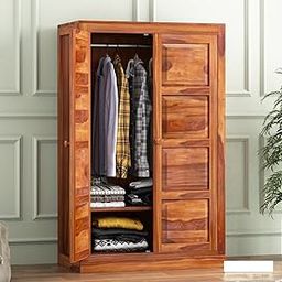 MANNAT ARTS Wooden 2 Door Wardrobe Organizer for Storage with 1 Shelves Storage & Hanging Space - Sheesham Wood Cupboard for Bedroom - Wooden Almirah Organizer for Clothes Storage (Design 12)-image-96