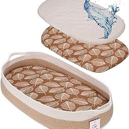 Baby Changing Basket - Moses Table Topper – Includes Thick Foam Pad, Removable Waterproof Mattress Cover and Soft Gender-Neutral Muslin Sheet - Diaper Changing Station-image-38