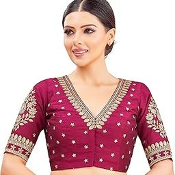 Women's V-Neck Embroidered Wedding Saree Blouse-picture-36