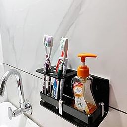Bonsenkitchen Wall Mounted self Adhesive Acrylic Tooth Brush, Toothpaste Holder Stand, Toothbrush Tumbler, Toothpaste for Bathroom Stand Organizer Rack for Bathroom(Black)-image-27