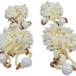 Traditional Cream White Gajra Hair Accessory with Golden Beads, 4 Pieces-image-58
