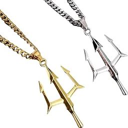 Combo Trident Pendant Necklace, Gold and Silver for Men-image-44