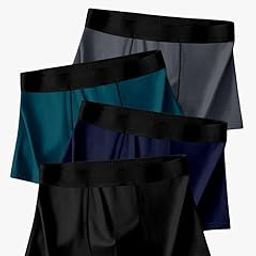 Men's Boxer Briefs, Pack of 4, Elastic Waistband, Mixed Colours - Black, Navy, Teal, Grey-image-84