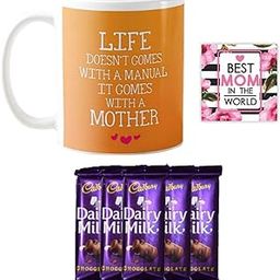 YaYa cafe™ Mother's Day Chocolate Gifts Combo for Life Comes with Mother Mug, 5 Dairy Milk Chocolate, with Coaster-image-45