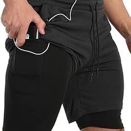 Men's Running Short Athletic Workout Sports Shorts Mens 2 in 1 Shorts Multicolor Breathable Gym Short for Men with Phone Pocket-image-50