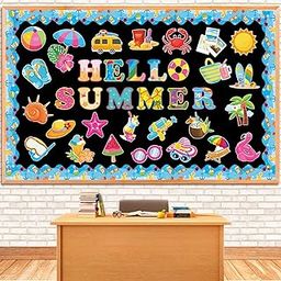 YUUIKLLE 71 Pcs Hello Summer Bulletin Board Set Beach Bulletin Trim Board Border Hawaiian Beach Slippers Cutouts Holiday Borders Bulletin Teacher Supplies for Back to School Classroom Decor-image-73