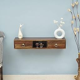 WOODEFLY Sheesham Wooden Wall Hang TV Unit for Living Room with 2 Drawer Storage | Wall Mount TV Stand | TV Wall Stand TV Cabinet for Living Room & Bedroom in Teak Finish-image-59