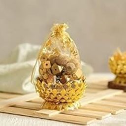SATYAM KRAFT 6 Pcs Small Mini Acrylic Lotus Golden Decorative Boxes | Multipurpose Gift Packaging for Wedding, Pooja, Haldi, Mehendi, Return Gifts, Dry Fruits, Sweets, Potli & Festive Hampers | Traditional Favor potli (Gold, Round, 14 x 7.5 cm)-12