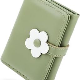 Girls Wallet Women Wallet PU Leather Card Holder Girls Wallet Cute Flower Snap Button Wallet with Lovely Heart Shaped Photo Window Gift Wallet for Girls Christmas Gift, Green-image-1