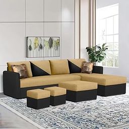 FURNY Arno 8 Seater Fabric RHS L Shape Sofa Set with 1 Centre Table & 2 Ottomans (Camel-Black)-image-22