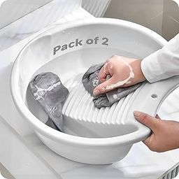 LIVINGBASICS plastic 2 Pieces Wash Board/Washing Board for Clothes/Wash Board Basin for Washing Clothes/Wash Board Basin Tub for Clothes/Anti-Slip Board for Small Clothes (White)-22