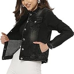 Women Denim Slim fit Jacket (Black)-image-18