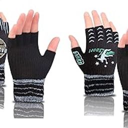 Printed Black Warm Winter Cut Finger/Fingerless Cold Weather Gloves For Women-12