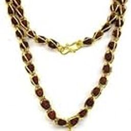 SHRI ASTHA VINAYAK Mahadev Shiv Shakti Kawach 5 Mukhi Rudraksh Mala Pendant Brass Chain Damru and Trishul Gold-Plated Wood-40