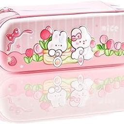 Umadiya® Premium 3D Double Layer Pencil Case Eva Large Capacity Zipper Pouch Bag Compass School Organizer Students Kids Stylish Pen Holder Stationery Box (Rabbit/Yummy) (Pink)-image-20