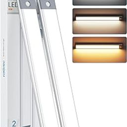 60 LED Under Cabinet Lighting 2 Packs, Stepless Dimming Motion Sensor Light Indoor, 3 Color Tempera Wireless Closet Lights, 2500mAh Rechargeable Battery Operated Light for Kitchen, Hallway, Stair-32