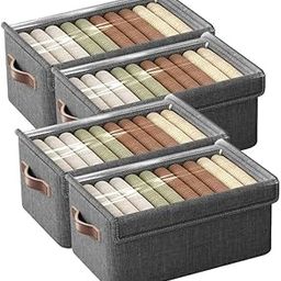 FLYNGO 4Pcs Wardrobe Organizer for Clothes with Metal Frame, Foldable Storage Basket for Clothing, Cloth Organizer Storage Box with Handle and Lid for Pants, Jeans, Sweater (Pack of 4)-12