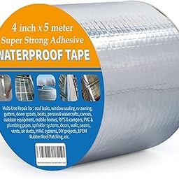 Bonzella Waterproofing Tape for Roof Water Leakage Solution, Strong Adhesive Waterproof Aluminum Foil Tape Roll for Permanent Repair Surface Crack,Window Sill Gap,Boat Sealing,Tank Leak (4 Inch x 5m)-28