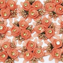 Asian Hobby Crafts Fabric Flower for Home, Office, Bedroom, Balcony, Living Room, Wedding & Craft Decoration | Set of 10 (Size: 6cm Each, Color : Peach)-94