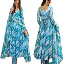 Women's Elegant Anarkali Gown ? Floor-Length Ethnic Dress with Dupatta, Foil Print, and Round Neckline-image-34