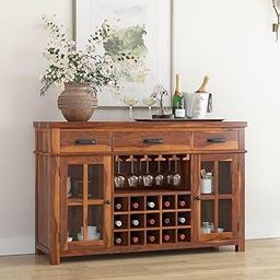 WoodMarwar Bar Cabinet for Home | Solid Wooden Big Bar Cabinets for Living Room | Wine Storage Rack with Wine Glass Holder, 3 Drawer, 2 Door Cabinet & Shelf Storage | Sheesham Wood, Natural Honey-image-66