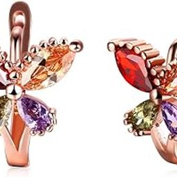 Earrings for Women and Girls | Fashion Multicolor Swiss AAA Zircons Crystal Studs | Rose Gold Plated Clip On Stud | Butterfly Shaped stud Earrings | Accessories Jewellery for Women | Birthday Gift for Girls and Women Anniversary Gift for Wife-image-98